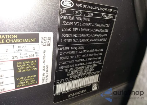 2019 Land Rover Range Rover Sport Supercharged Dynamic z USA, uszkodzony, nr VIN SALWR2RE3KA827636